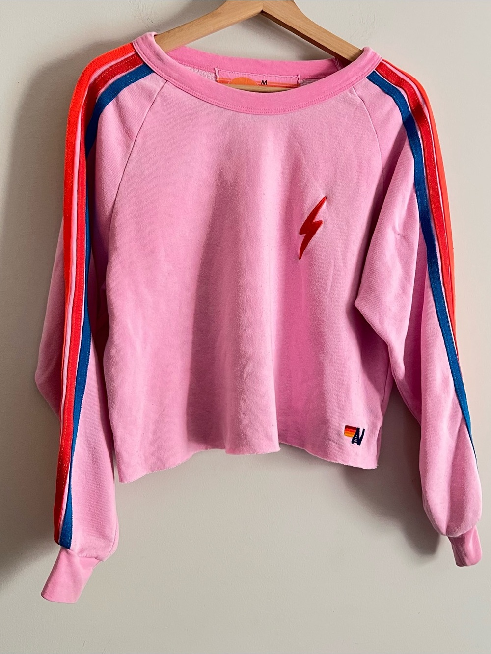 Aviator Nation Pink Women's Striped Cropped Sweatshirt Size Medium